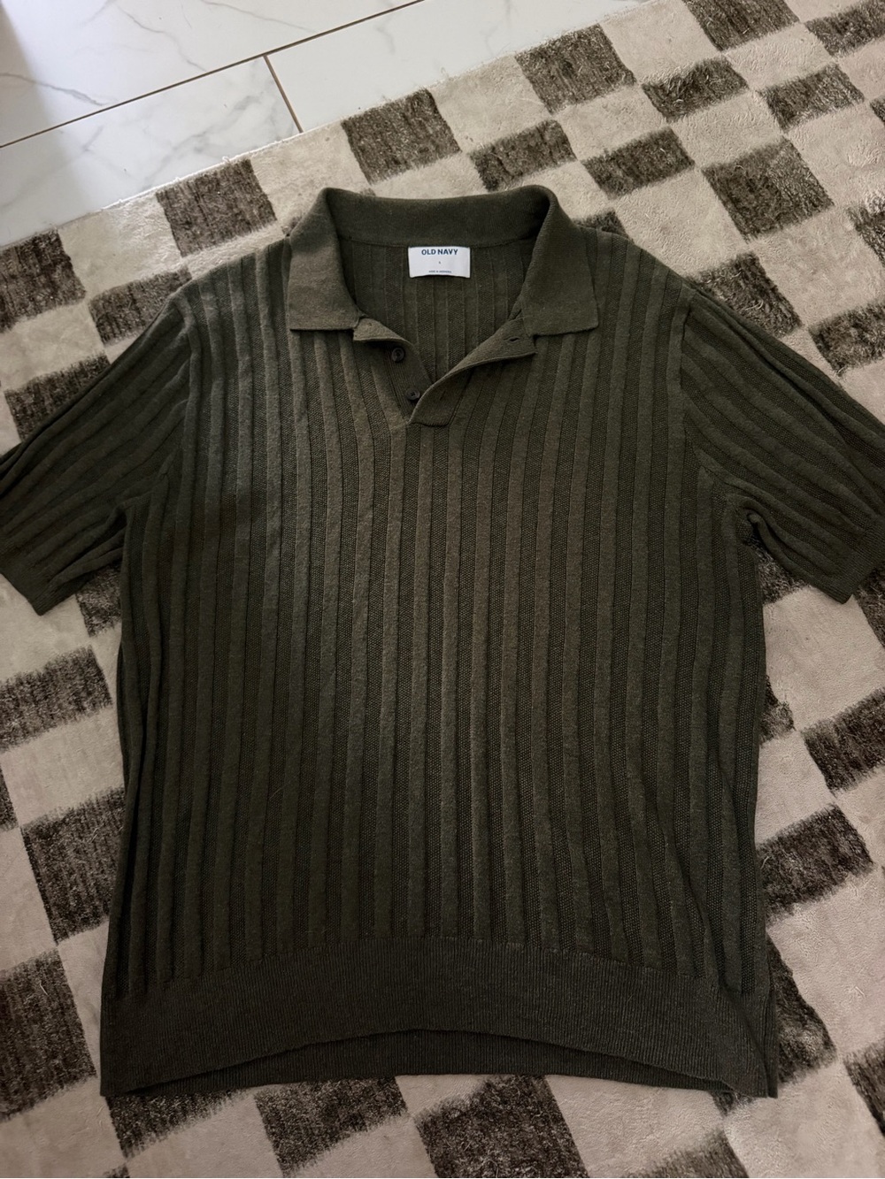 Old Navy Men's Olive Green Ribbed Knit Polo
